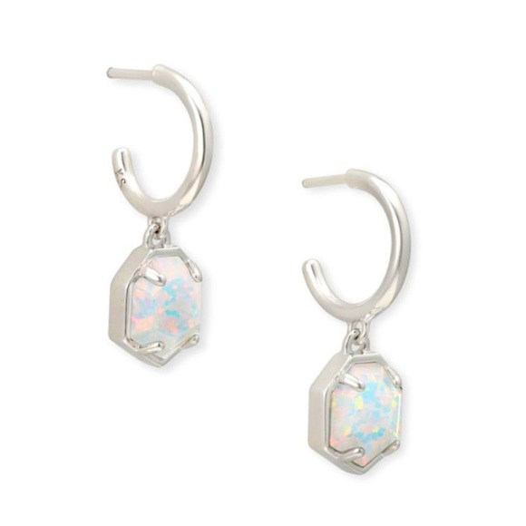 Kendra Scott Jewelry - Kendra Scott Tomon White Kyocera Opal Huggie Hoop Drop Dangle Earrings